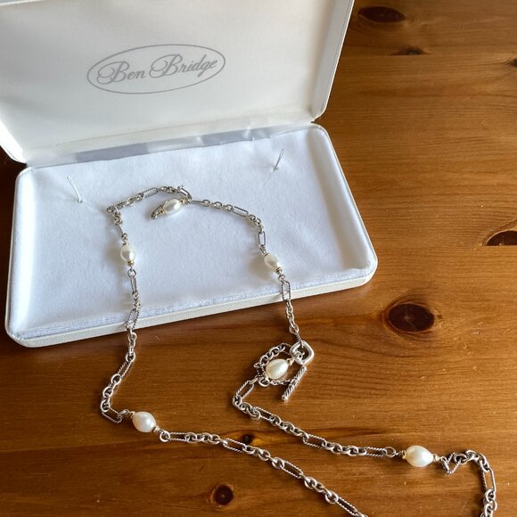 VTG David Yurman Figaro Chain Silver and Gold Pearl Necklace - 36 inches - Picture 10 of 16